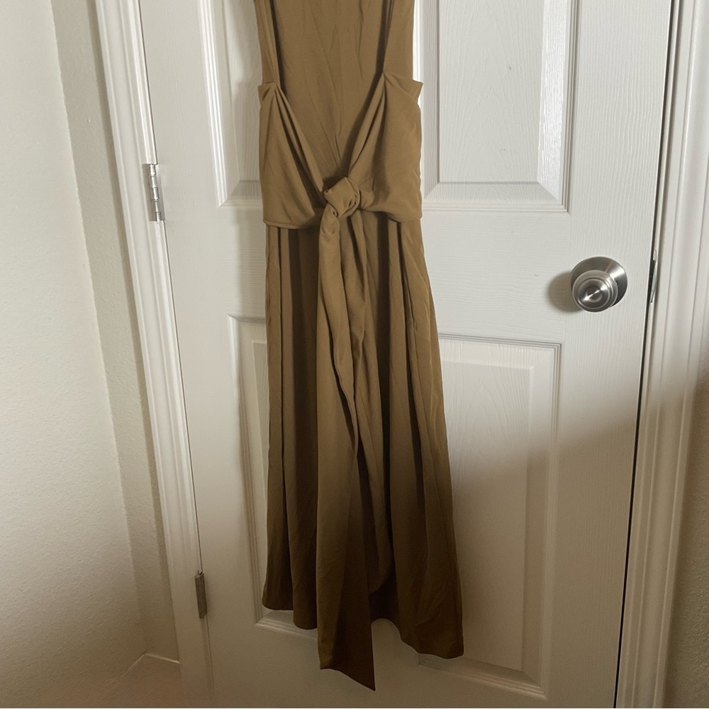 ZARA NWT WOMAN MIDI DRESS WITH TIED KNOT DARK TAN SIZE LARGE - Picture 4 of 14